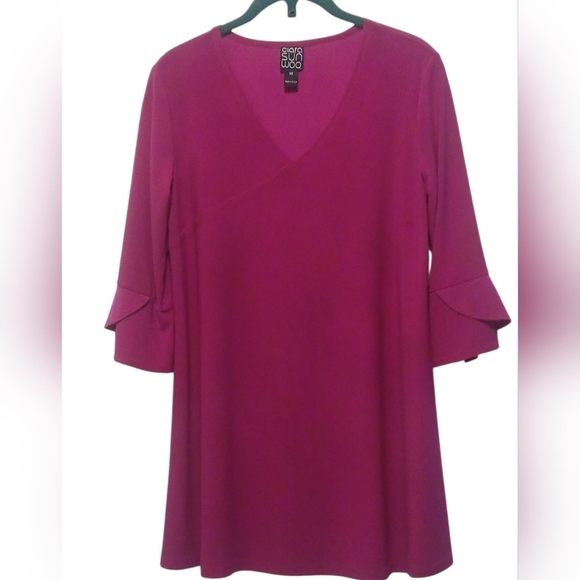 Clara Sun-Woo - NWT, XS Raspberry Colored Blouse W/ 3/4 Flutter Sleeves, V-Neck - Picture 3 of 11